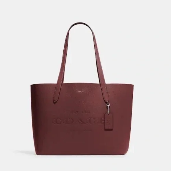 Coach CC050 Pebble Leather Cameron Large shopper Tote Shoulder Bag Burgandy NWT - Picture 3 of 12